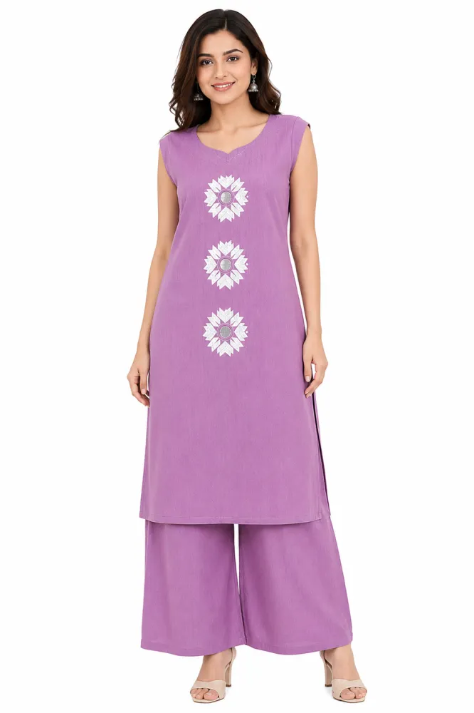 Purple Vatican Fabric Printed Kurta Palazzo Set for Women