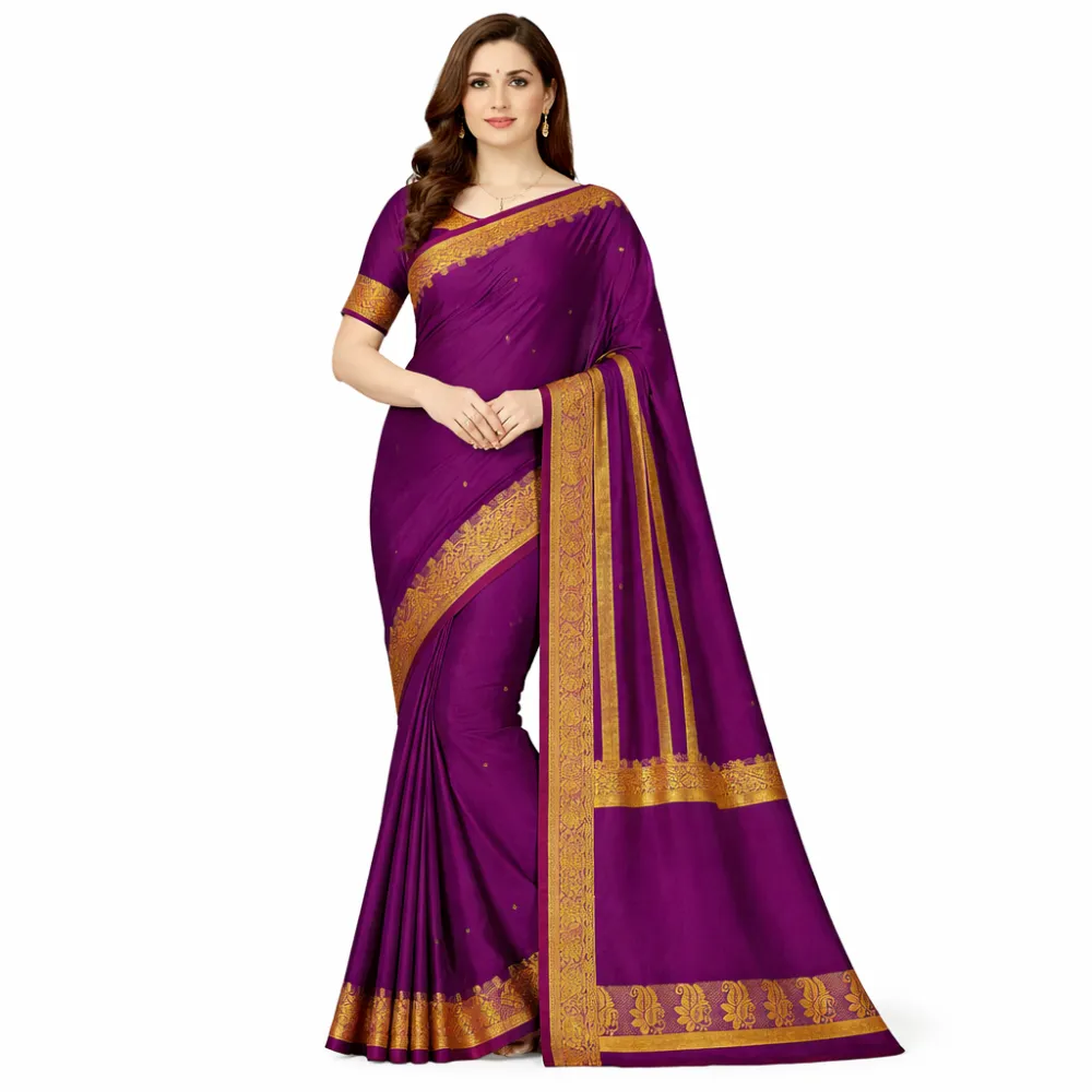 Pure Handloom Gadwal Saree – Dark Purple with Rich Mustard Gold Zari Border
