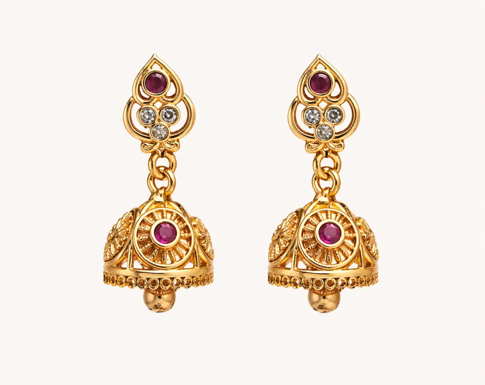 Gold Plated Ruby Stone Traditional Jhumka Earrings Women