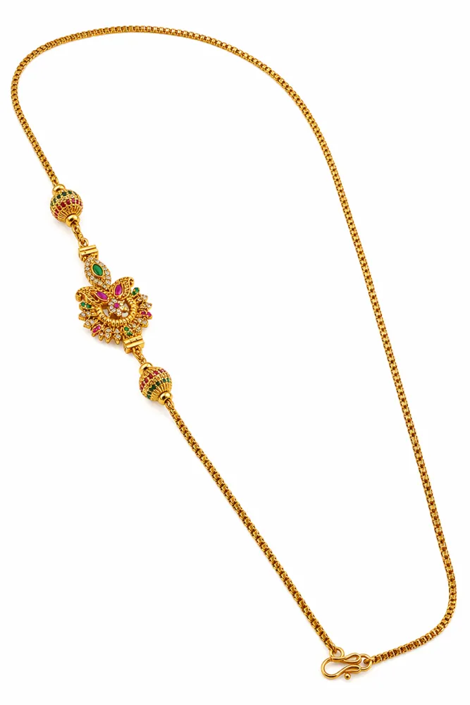 Gold Plated Floral Stone Chain Necklace
