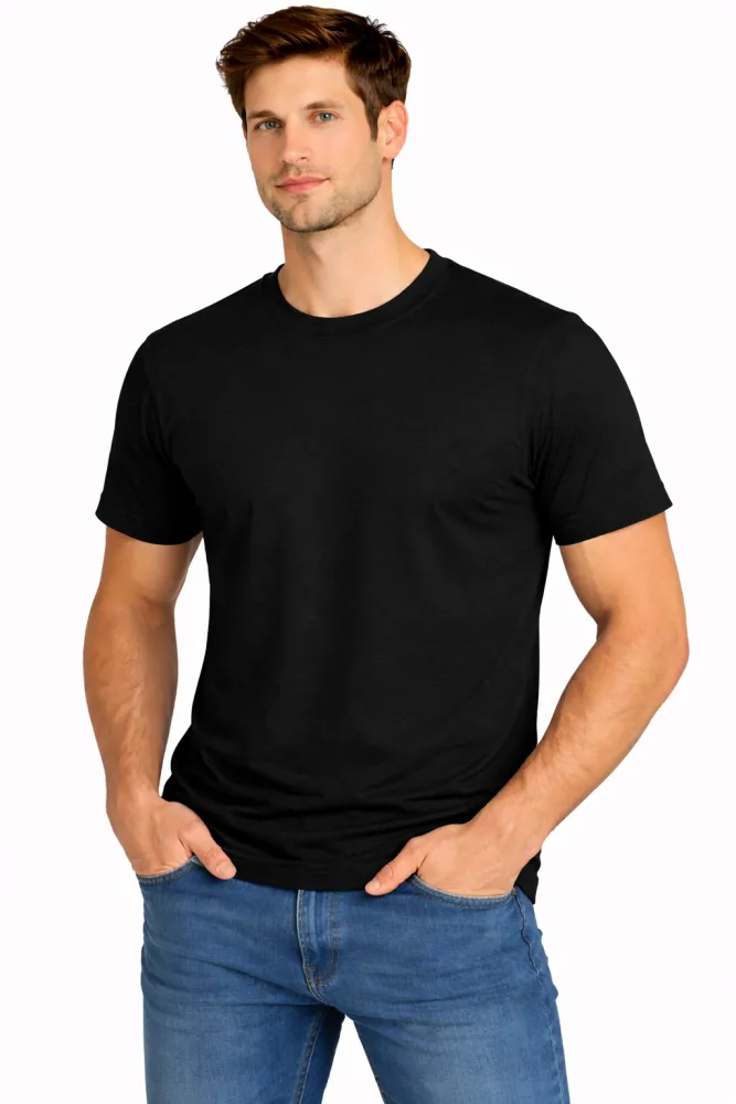 Black Unisex Plain Cotton Round Neck T-Shirt | Half Sleeve Casual Basic Tee