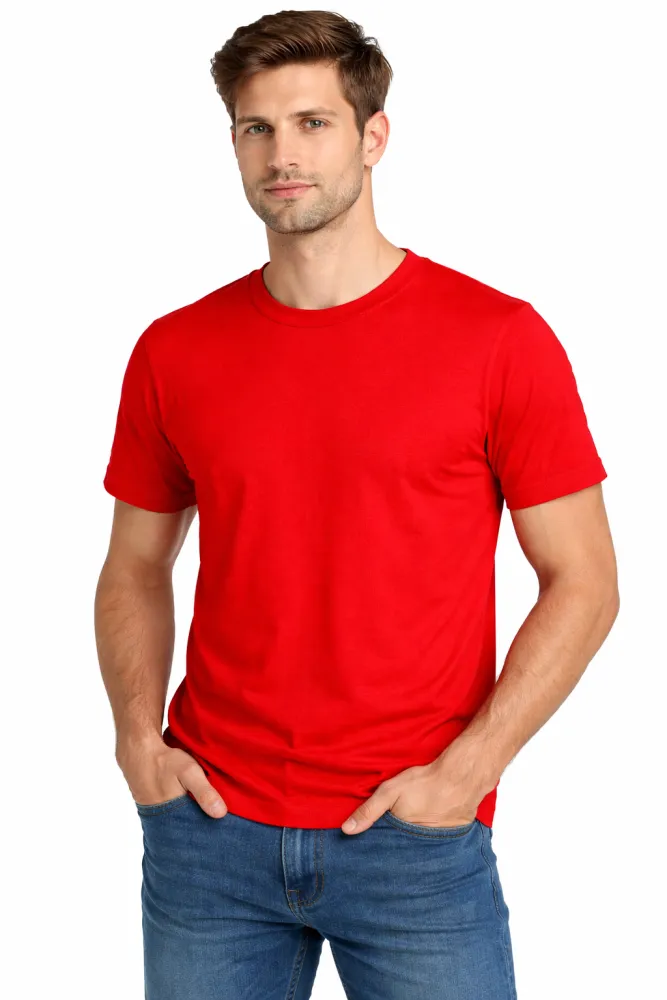 Red Unisex Plain Cotton Round Neck T-Shirt | Half Sleeve Casual Basic Tee