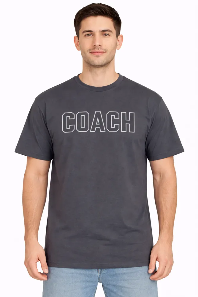 Coach Printed Unisex Cotton Round Neck T-Shirt | Dark Grey Graphic Half Sleeve Tee