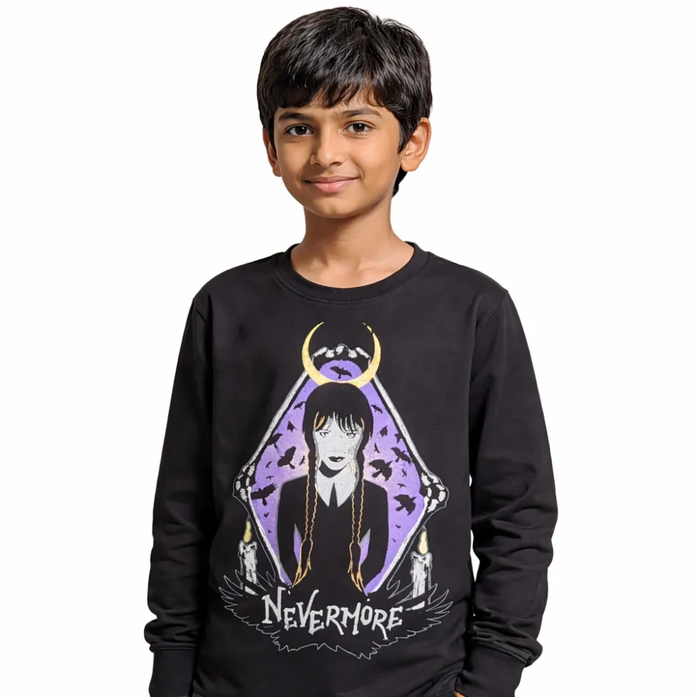 Kids Black Graphic Print Cotton T-Shirt