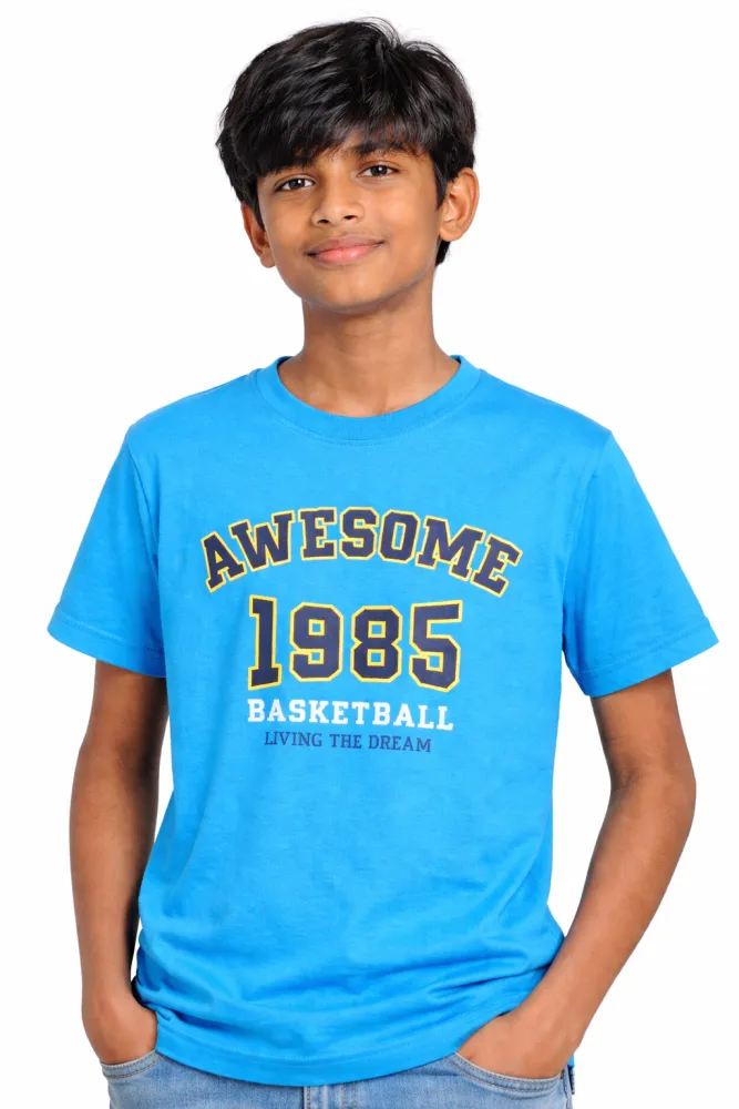 Kids Blue Graphic Print Cotton T-Shirt