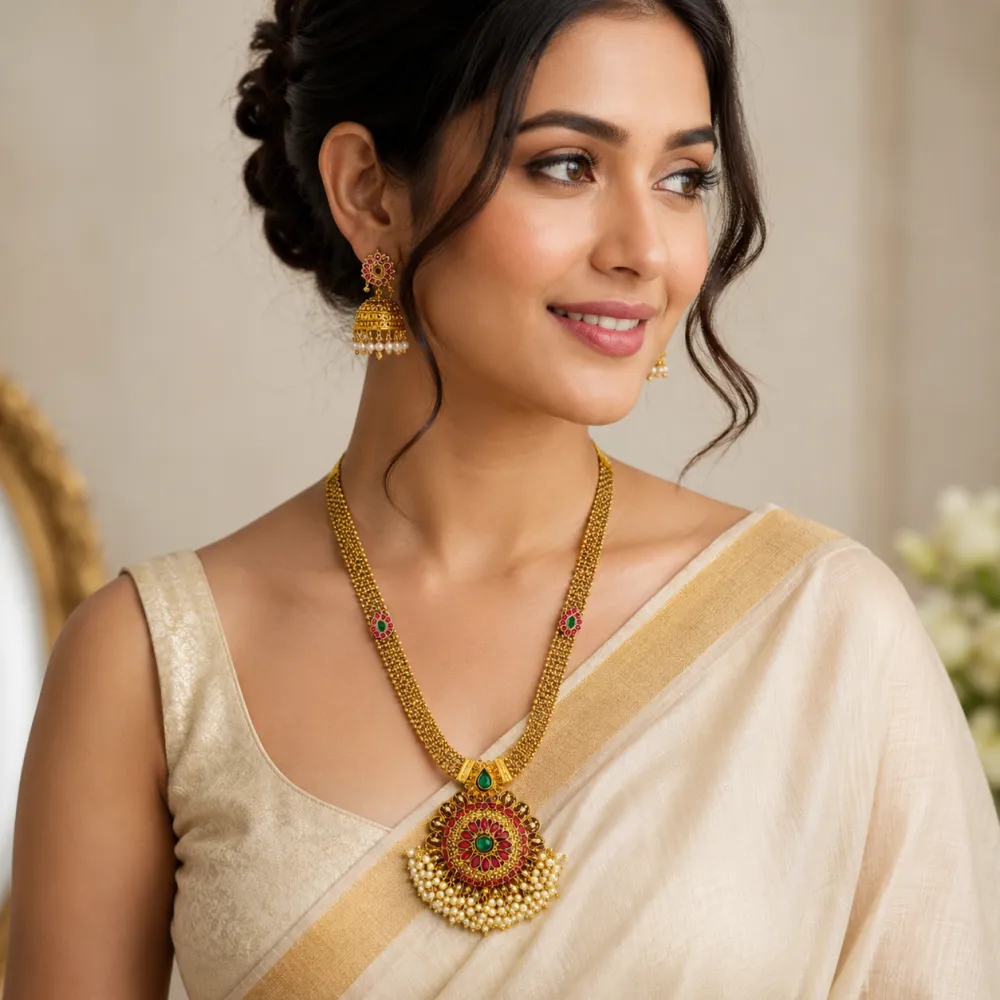 Traditional Pearl Pendant Long Necklace for Women