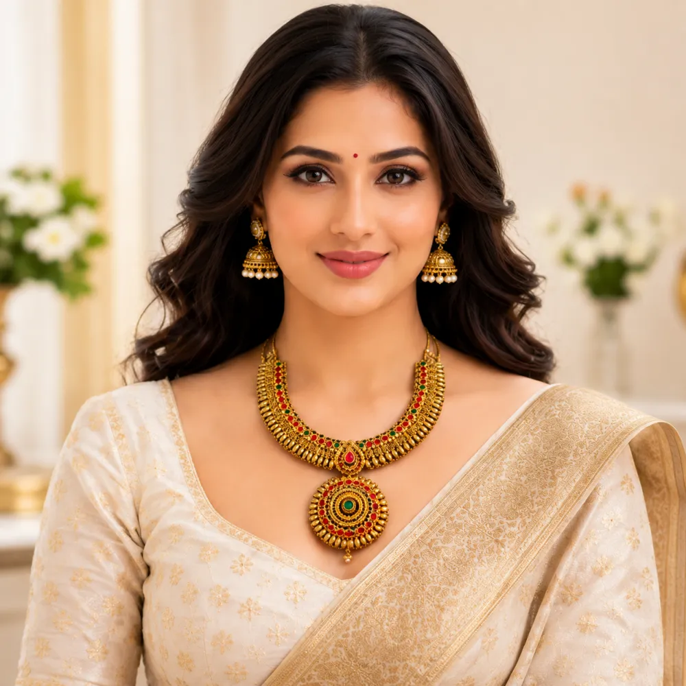 Traditional Round Pendant Long Necklace for Women