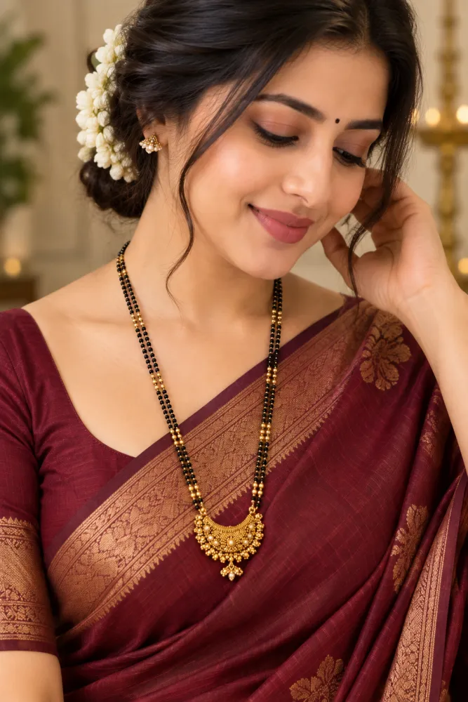 Double Layer Black Bead Mangalsutra with Traditional Pendant