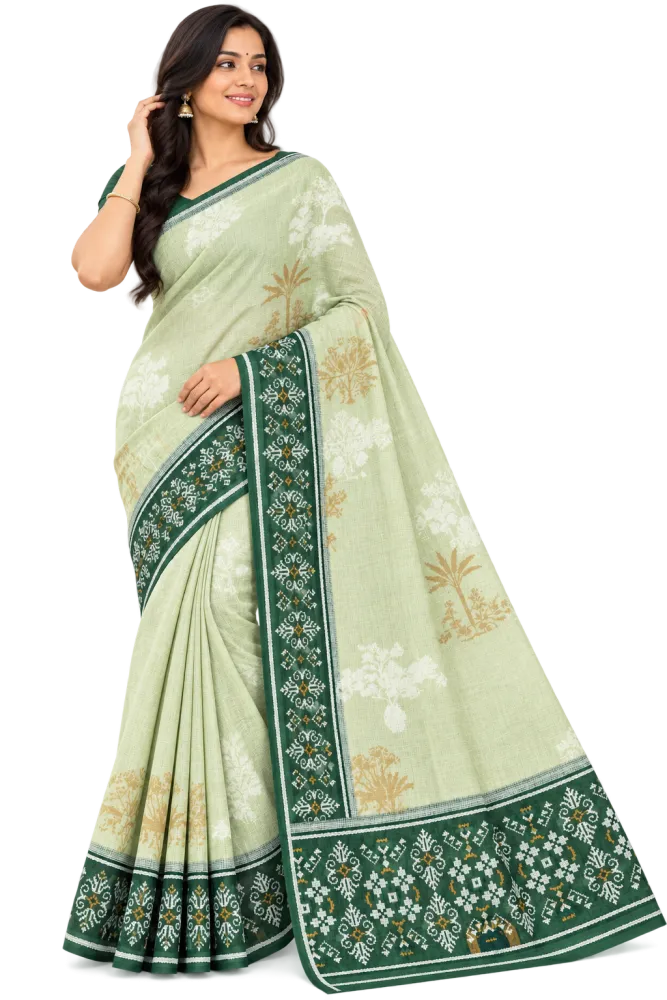 Kota Printed Saree with Green Floral Border
