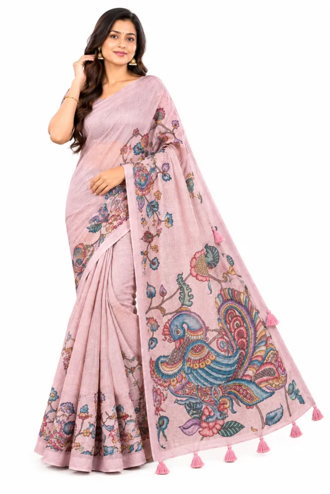 Kota Printed Saree with Peacock Floral Design