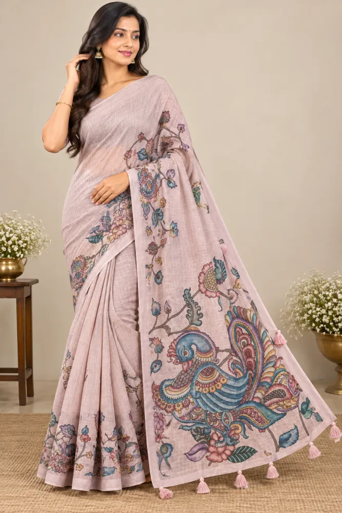 Kota Printed Saree with Peacock Floral Design