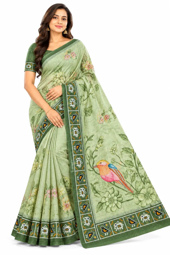 Kota Printed Saree with Bird & Floral Design