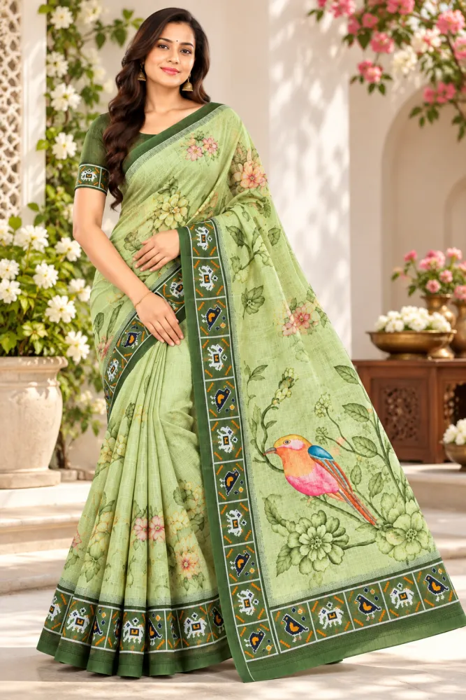 Kota Printed Saree with Bird & Floral Design