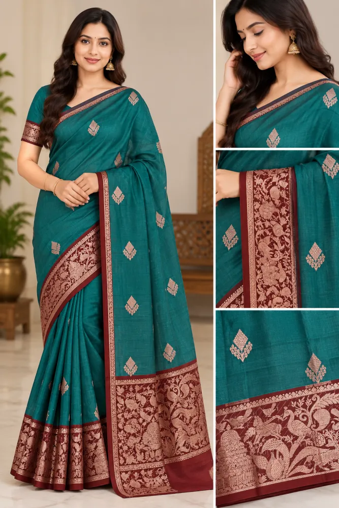 Kanchi Pattu Saree with Small Border & Blouse