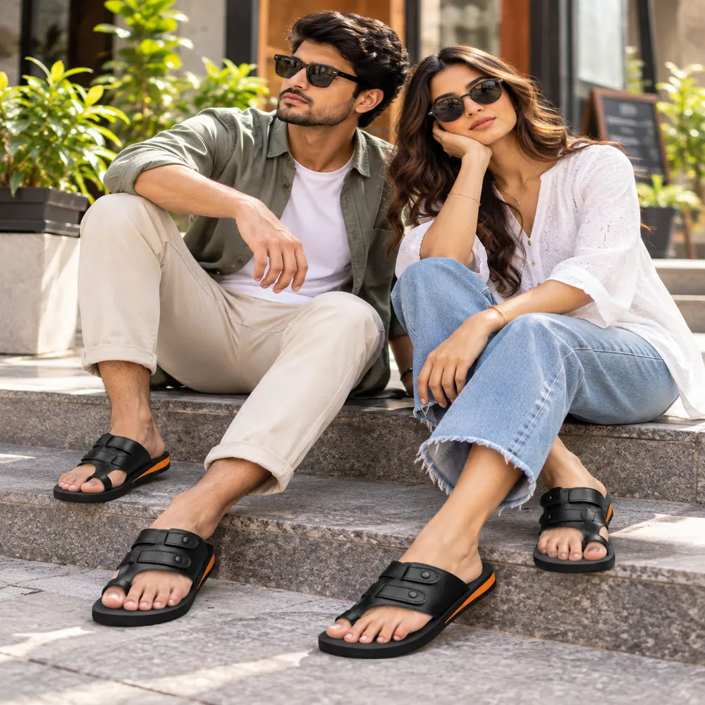 Unisex Black Rubber Casual Slippers for Men & Women