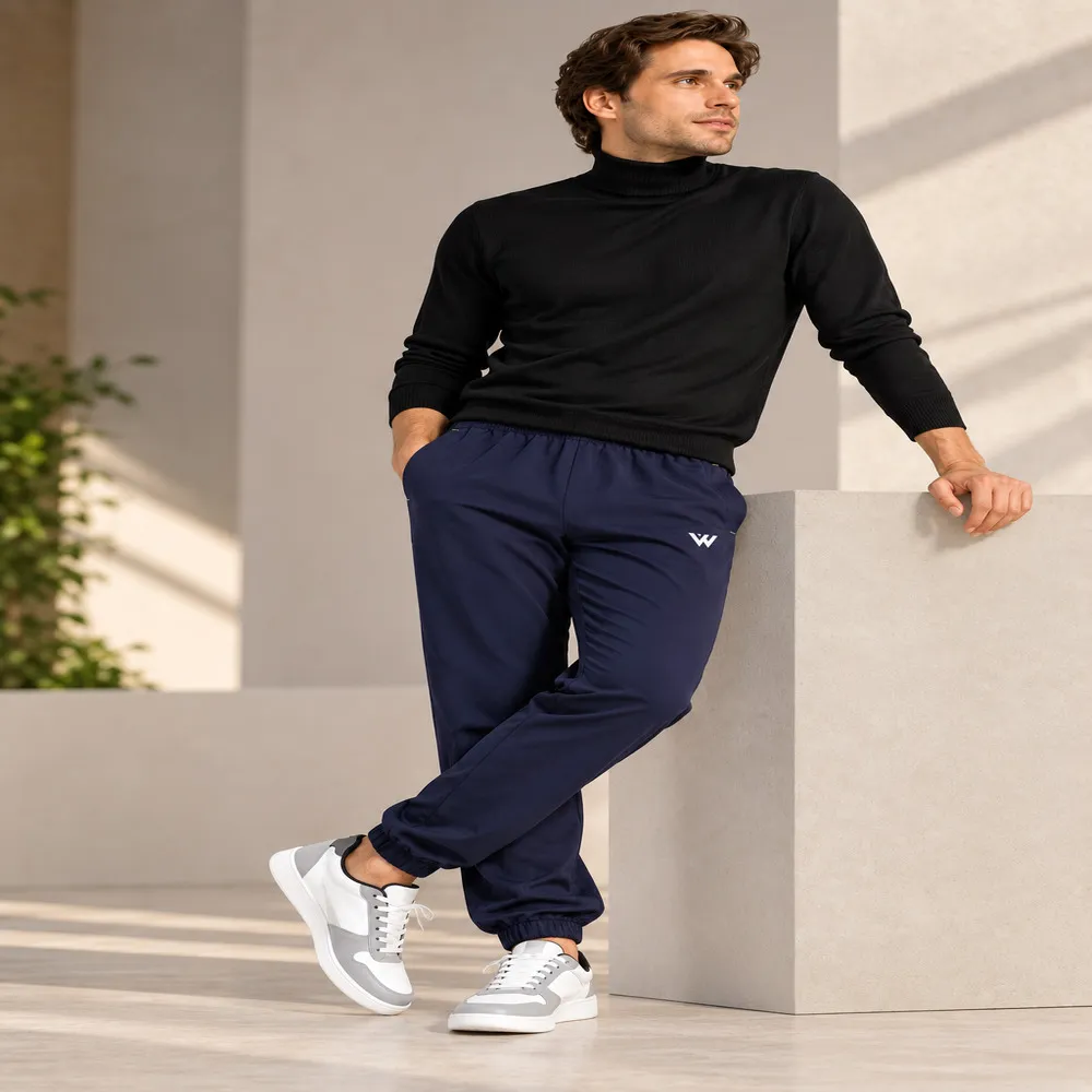 Men's Navy Blue Solid Polyester Track Pant-Lower