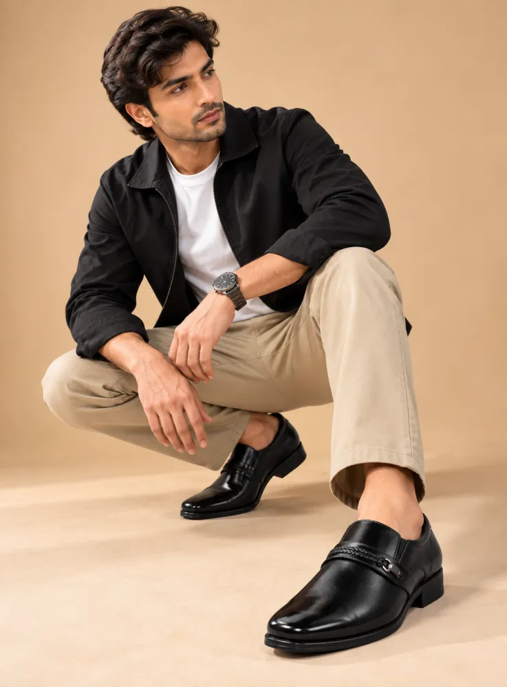 Men's Black Faux Leather Slip-On Formal Shoes