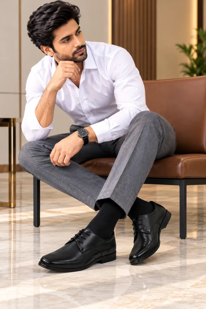 Men's Black Faux Leather Classic Lace-Up Formal Shoes