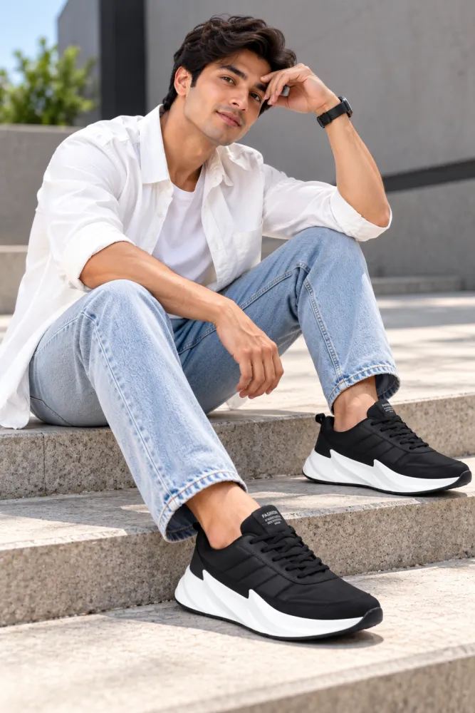 Men's Black Synthetic Lace-Up Casual Shoes