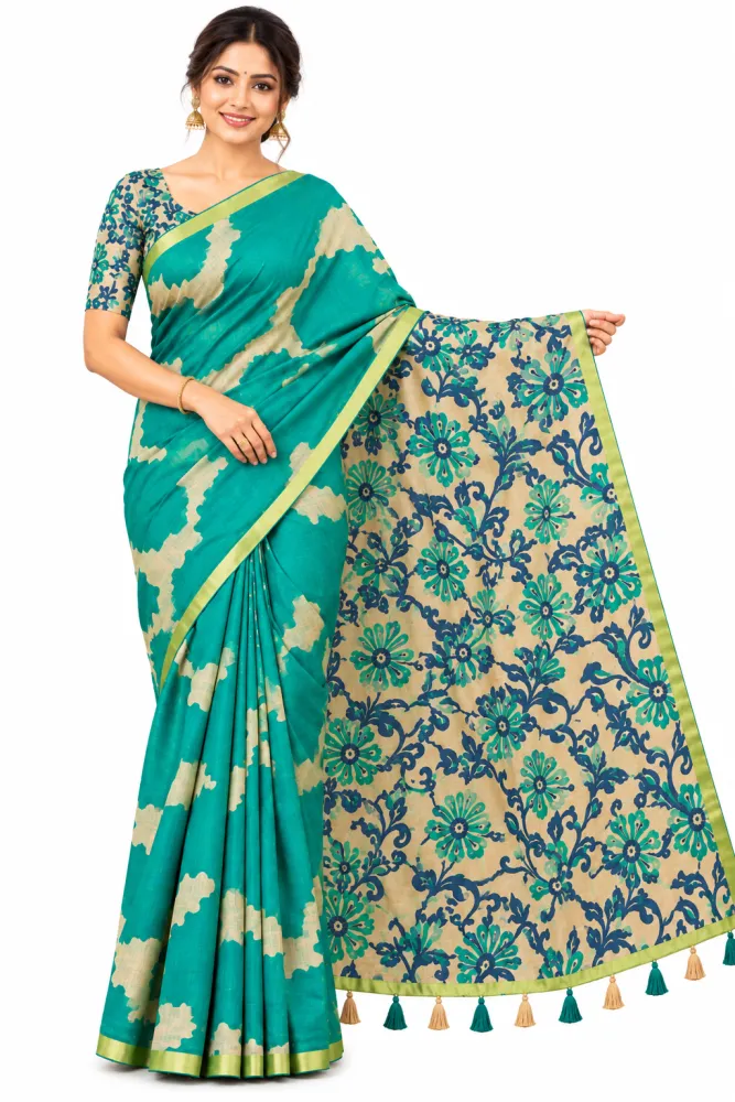 Soft Cotton Based Linen Saree with Zari Border & Tassels