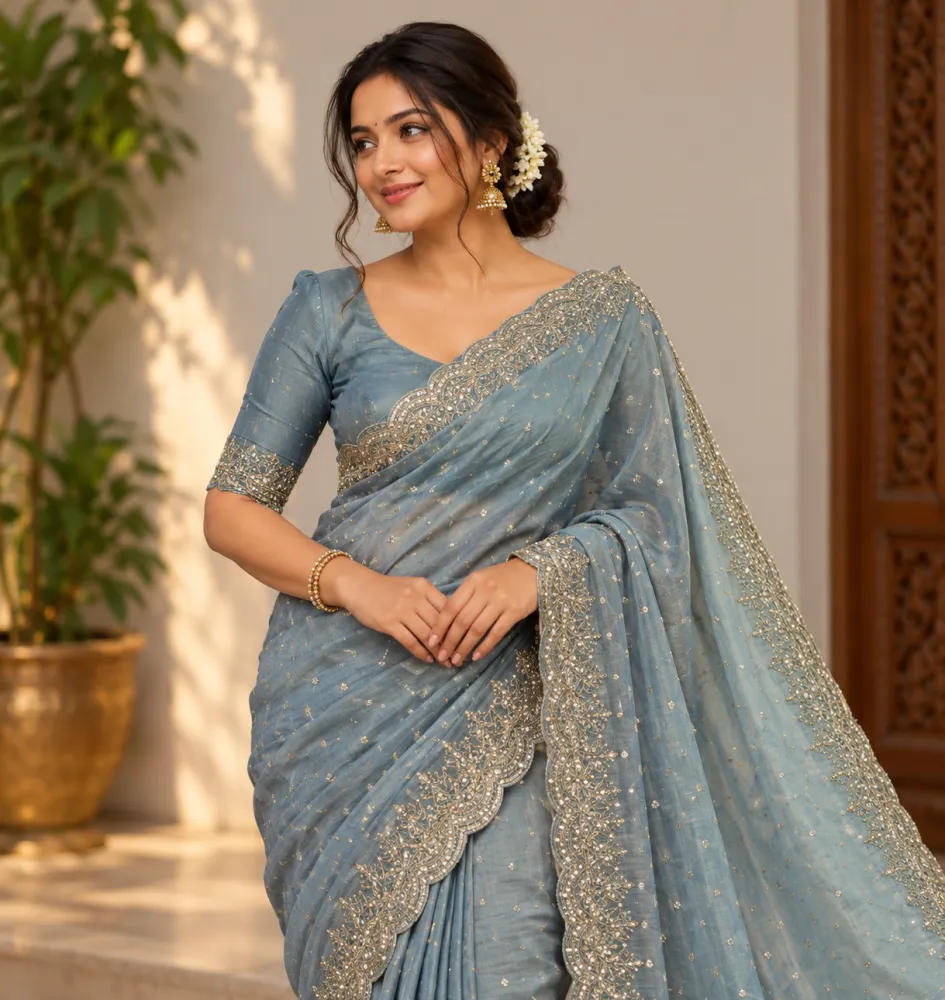 Moss Butti Sequinned Saree