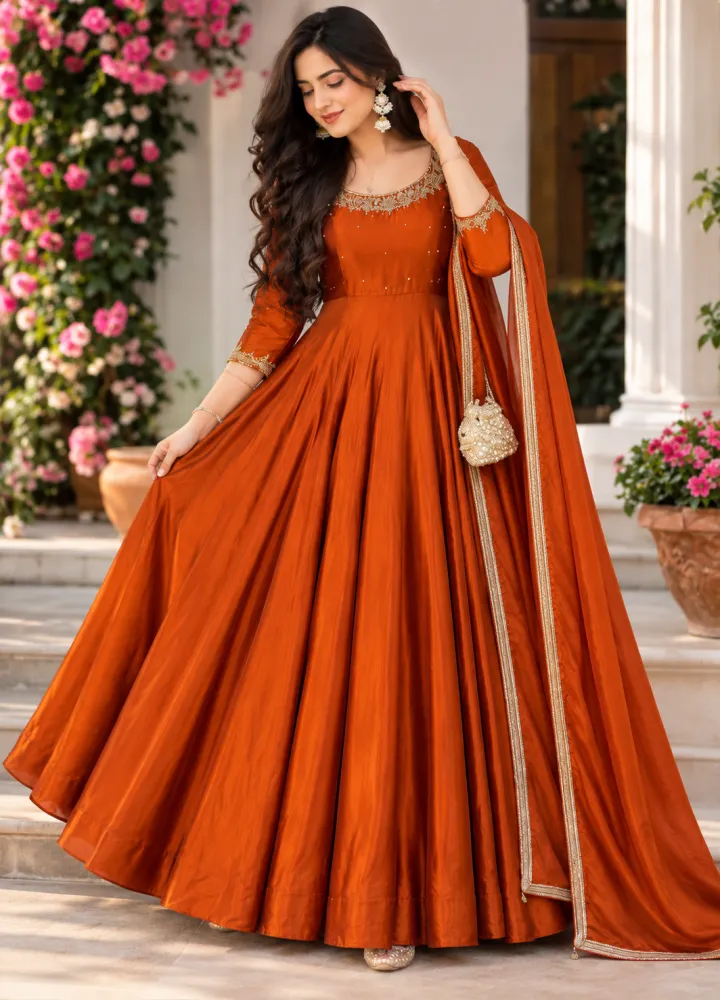 Rangoli Silk Anarkali Suit with Embroidery