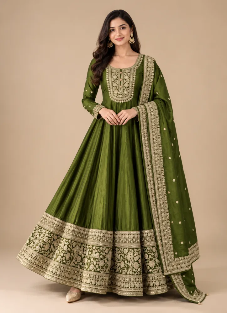 Roman Silk Anarkali Suit Set with Sequin Embroidery