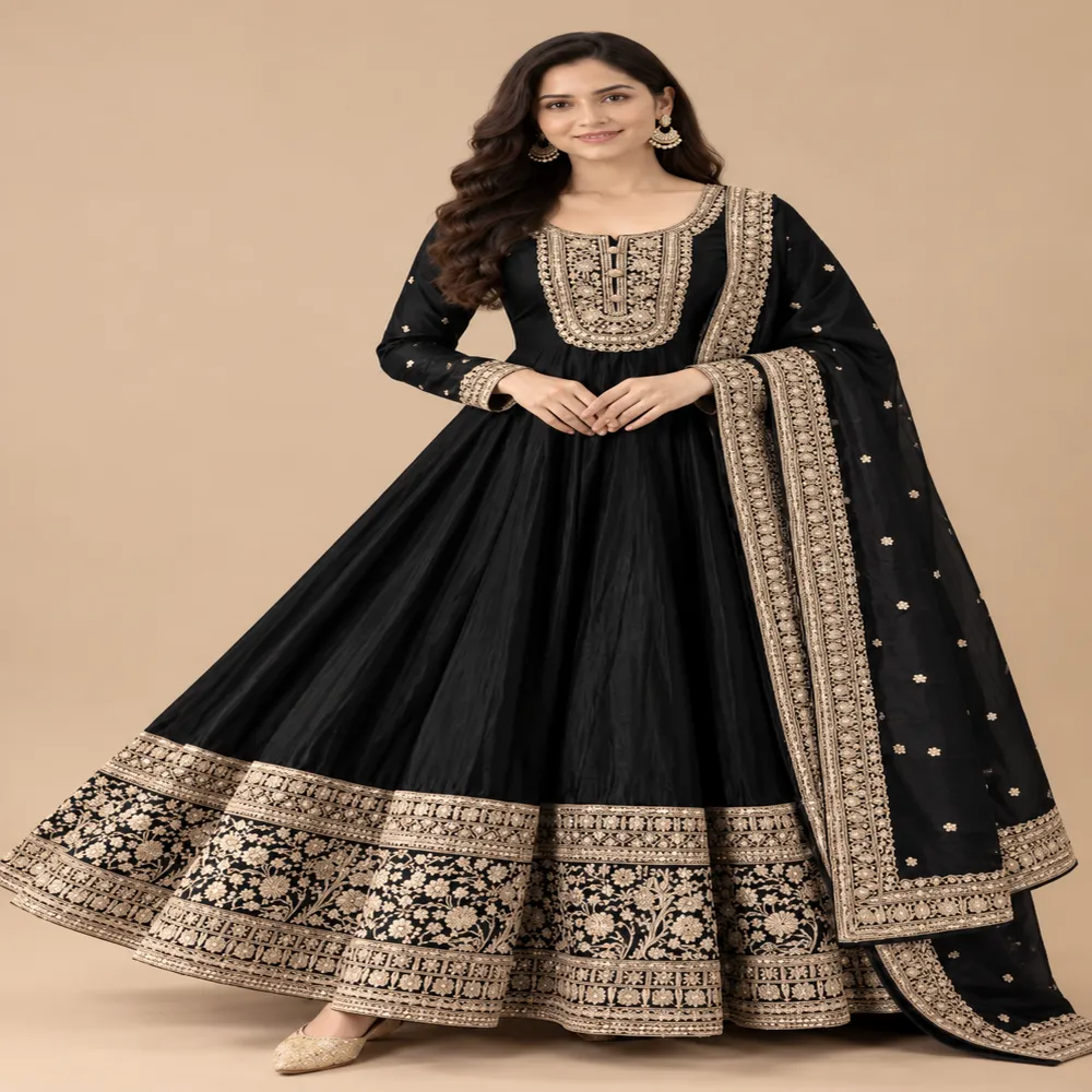 Roman Silk Anarkali Suit Set with Sequin Embroidery
