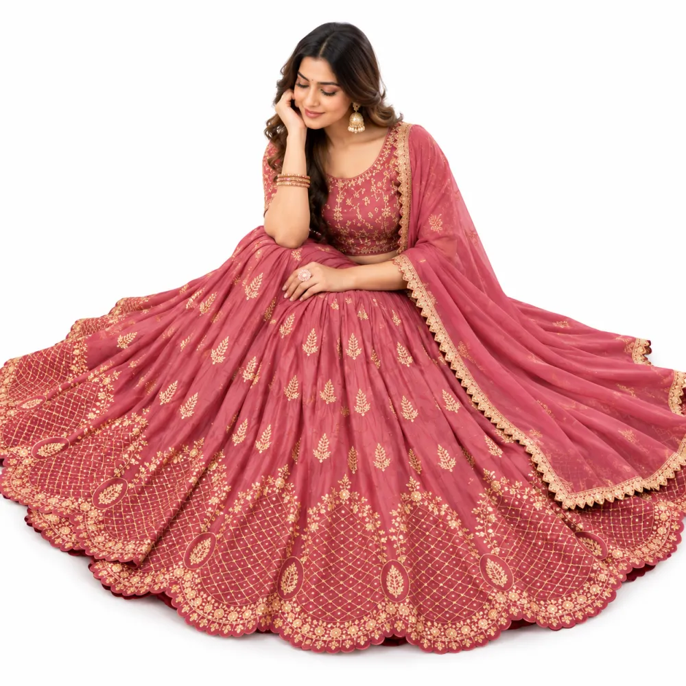 Dusty Pink Star Georgette Embroidered Lehenga Choli Set