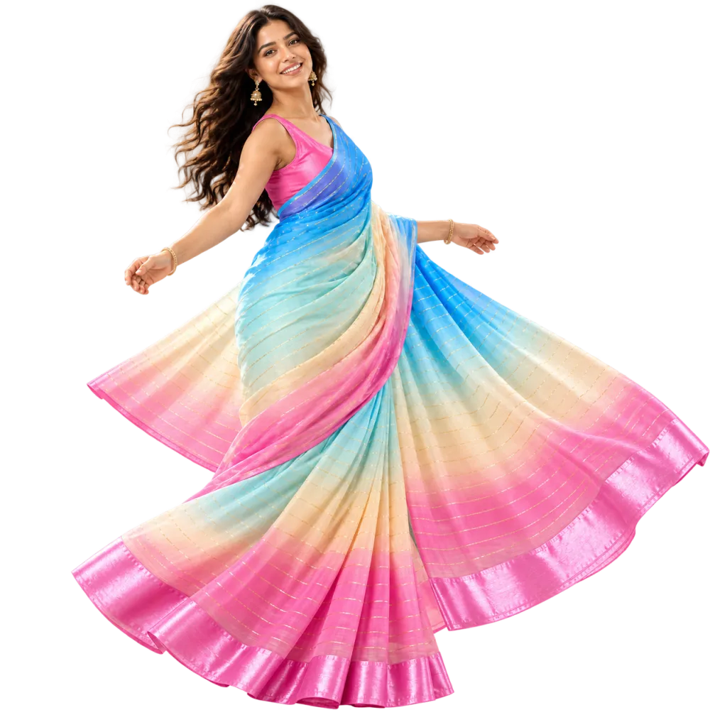 Viscose Georgette Ombre Saree with Metallic Stripes