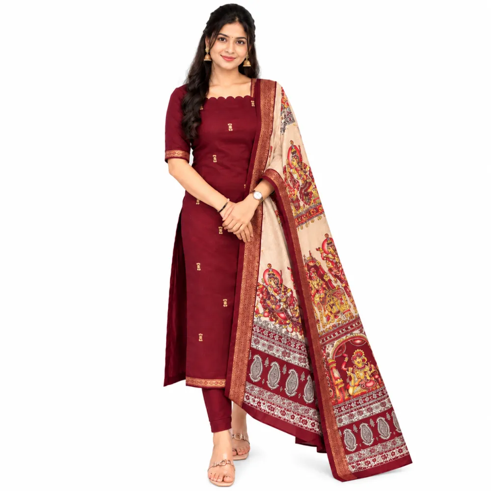 Maroon Kalamkari Suit with Chennuri Silk Dupatta