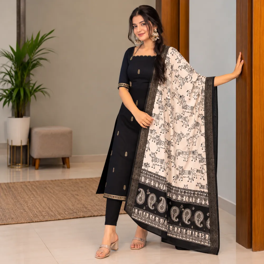 Black Kalamkari Suit with Chennuri Silk Dupatta