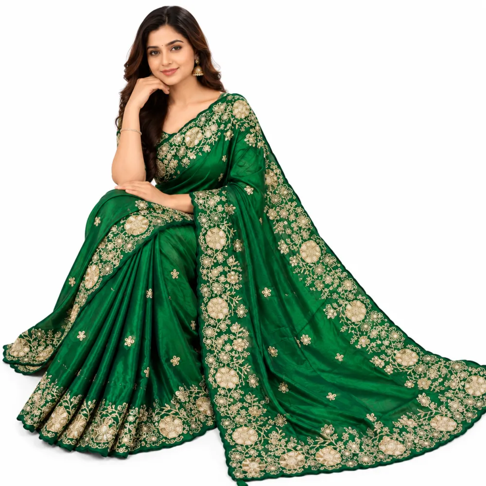 Emerald Green Space Silk Saree with Zari Work