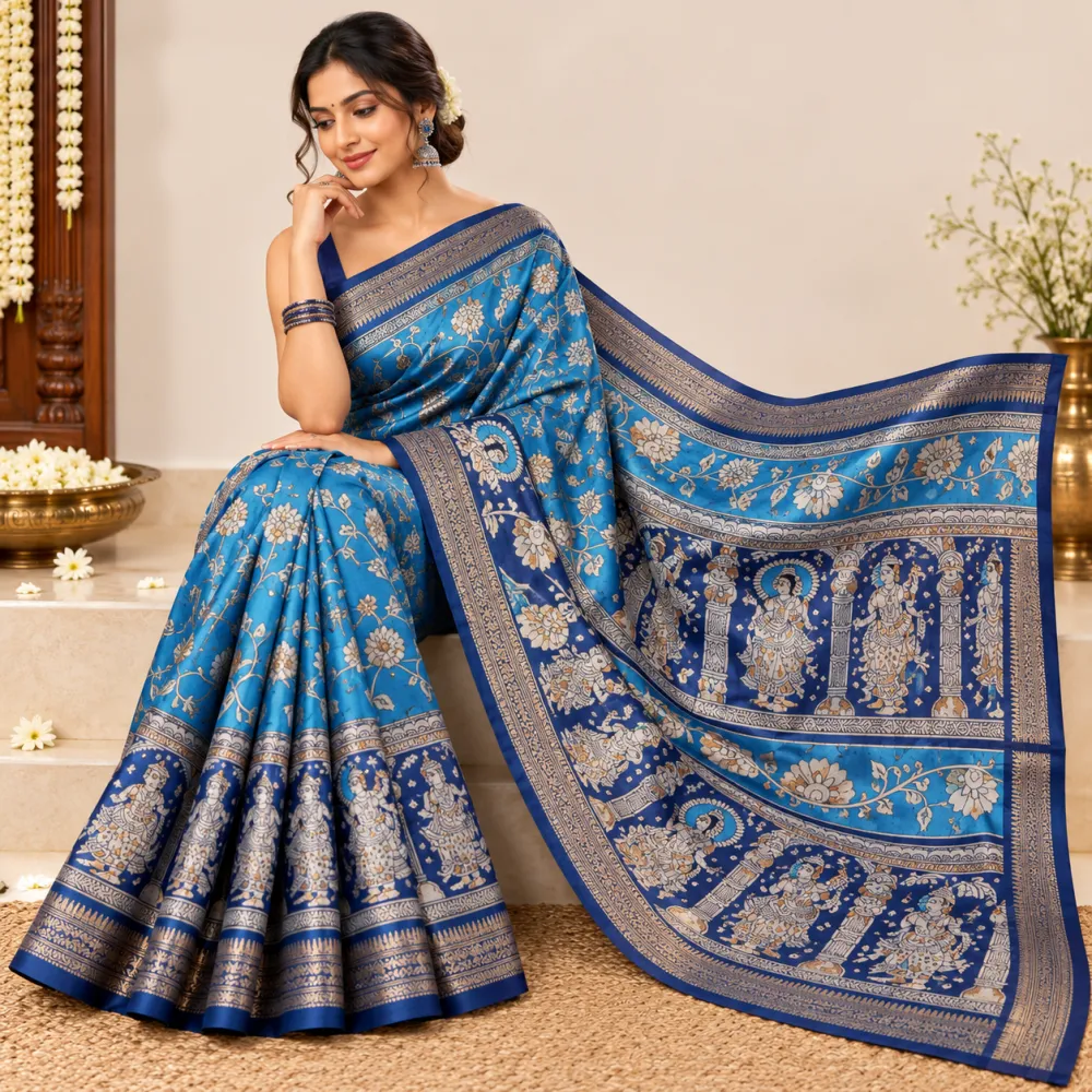 Blue Silk Zari Border Saree for Weddings & Festive Wear