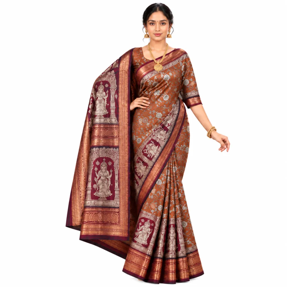Rust Brown Silk Zari Border Saree for Festive Wear