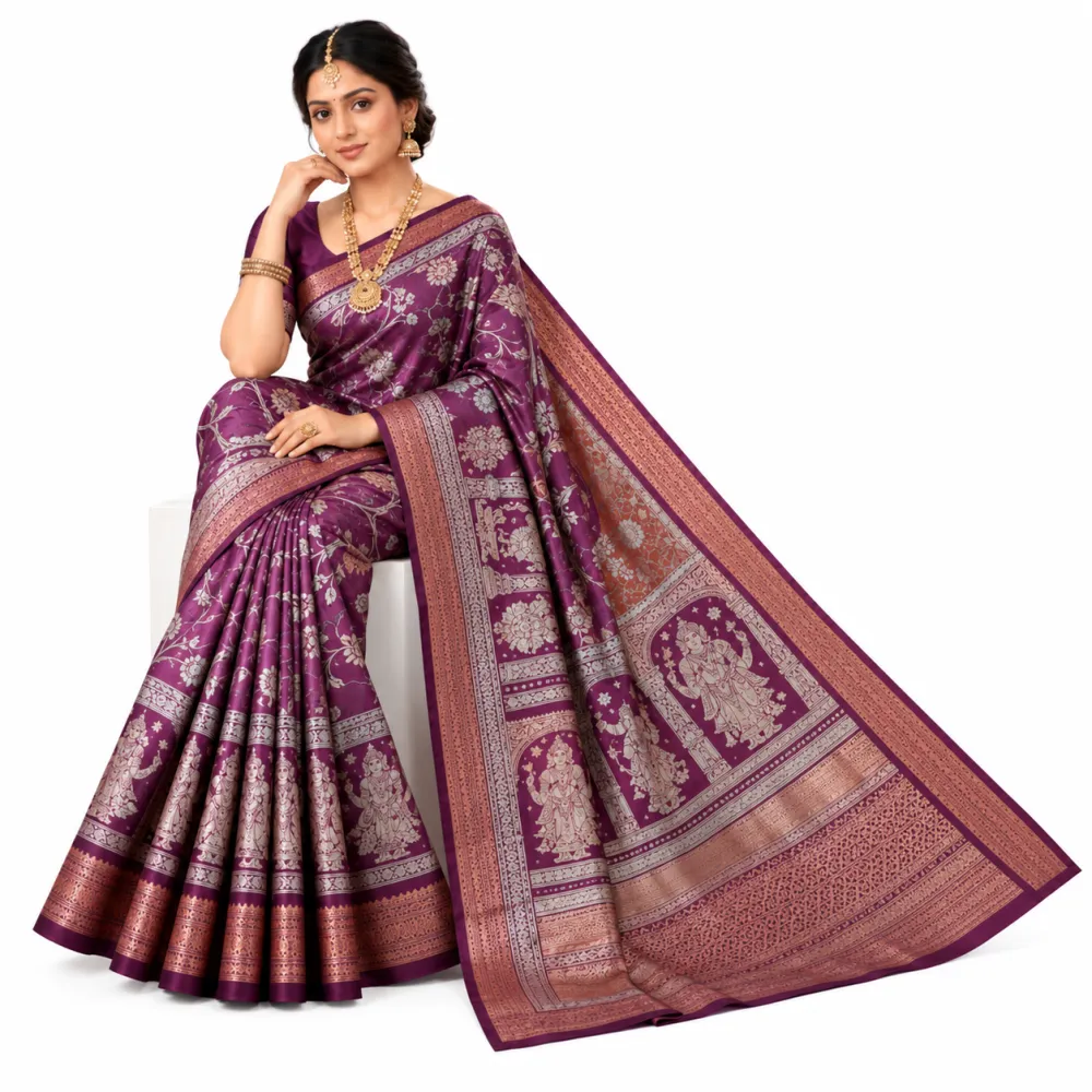 Purple Silk Zari Border Saree for Festive Wear