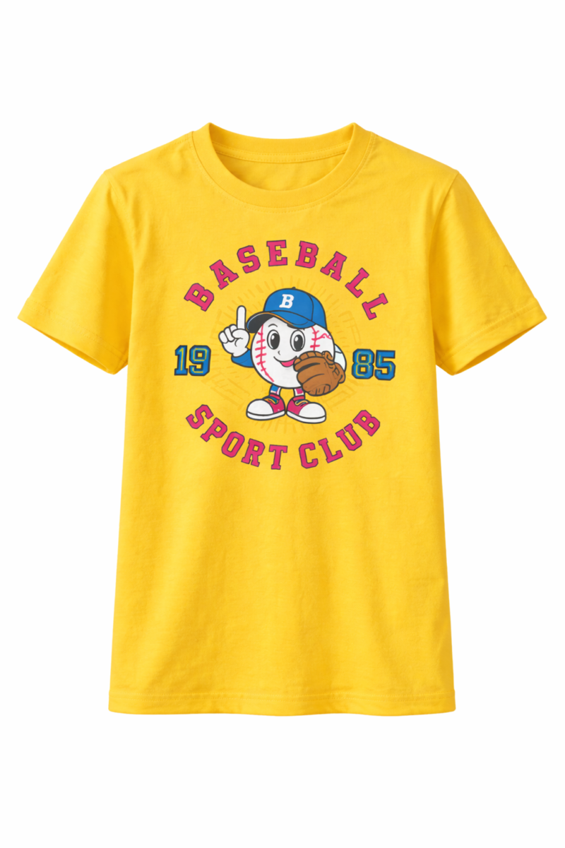 Kids Baseball Sport Club T-Shirt – Amazing 1985 Sports Design for Boys 4-10 Years 7 Kids Baseball Sport Club T-Shirt yellow casual cotton T-shirt for boys with baseball graphic print