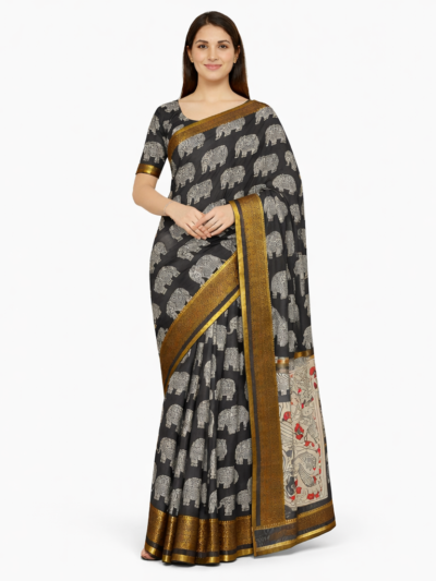 Shop by Category 36 Chennuri Silk Kalamkari Nizam Border Saree