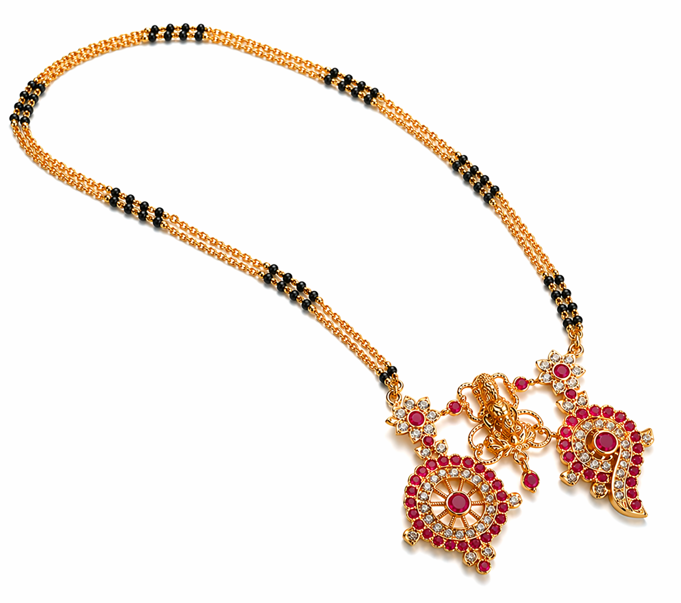 1 Stunning Lakshmi Devi Black Beads Necklace for Elegant Women 10 Lakshmi Devi Black Beads Necklace with Goddess Lakshmi pendant and sparkling stone detailing