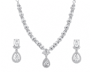 Silver Crystal Necklace and Earrings Set for Women
