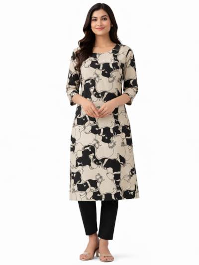 Shop by Category 23 Black Cow Print Kalamkari Kurti