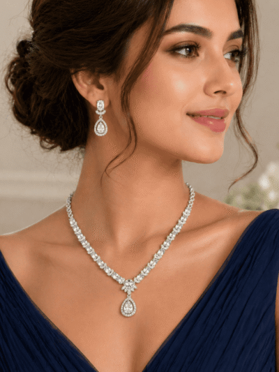 Shop by Category 33 Silver Crystal Necklace and Earrings Set for Women