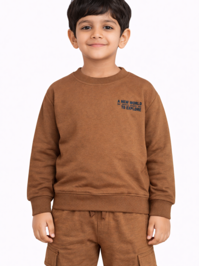 Shop by Category 30 Kids Brown Winter Sweatshirt Jogger Set with Full Sleeve Sweatshirt and Cargo Jogger Pants in Brown
