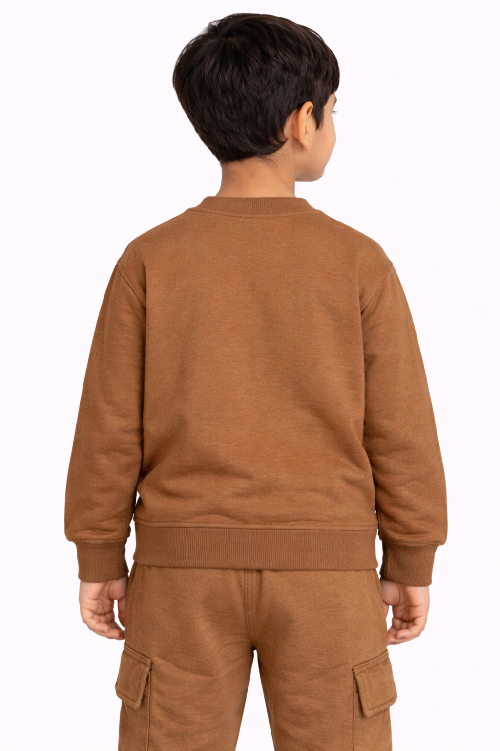 Kids Brown Winter Sweatshirt Jogger Set | Soft 2-Piece Cotton Blend Outfit (200 GSM) 7 Kids Brown Winter Sweatshirt Jogger Set with Full Sleeve Sweatshirt and Cargo Jogger Pants in Brown