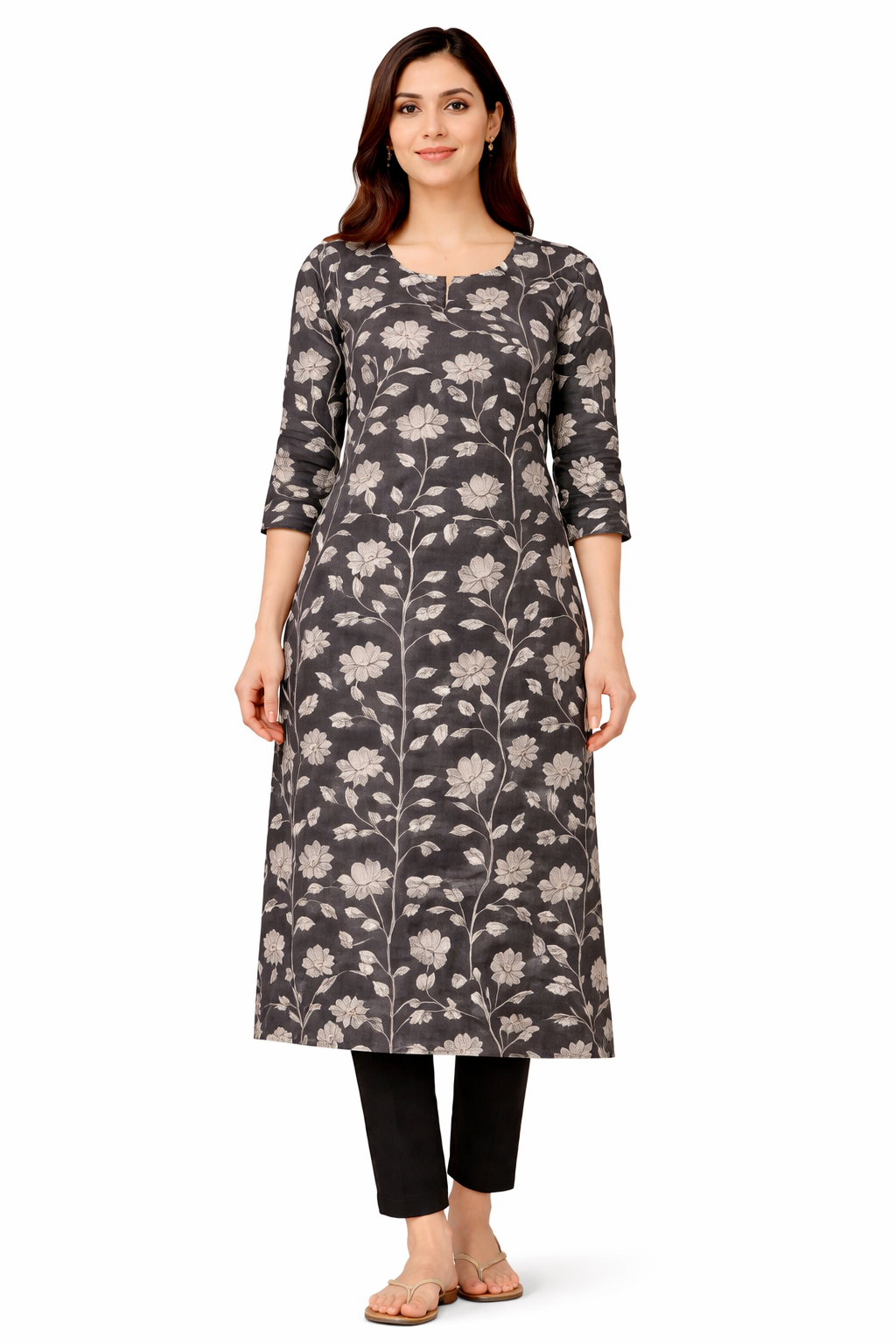 Black Floral Cotton Kurti for Women | Cotton Printed Kurti 4 Black Floral Cotton Kurti