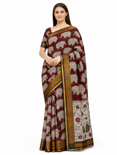 Shop by Category 38 Chocolate Brown Elephant Silk Saree with elegant elephant motifs and traditional Nizam border