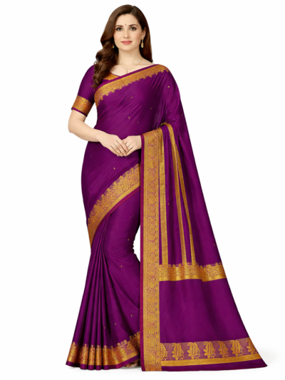 Shop by Category 40 Royal Purple Gadwal Pure Handloom Saree with Mustard Zari Border