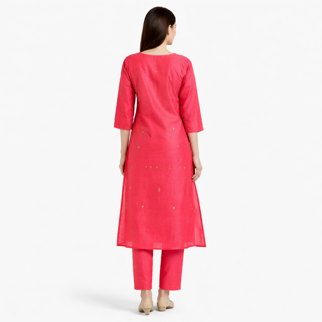 2 Beautiful Pink Embroidered Kurti for Elegant Everyday Style 8 Pink Embroidered Kurti for women with elegant neckline embroidery and three-quarter sleeves