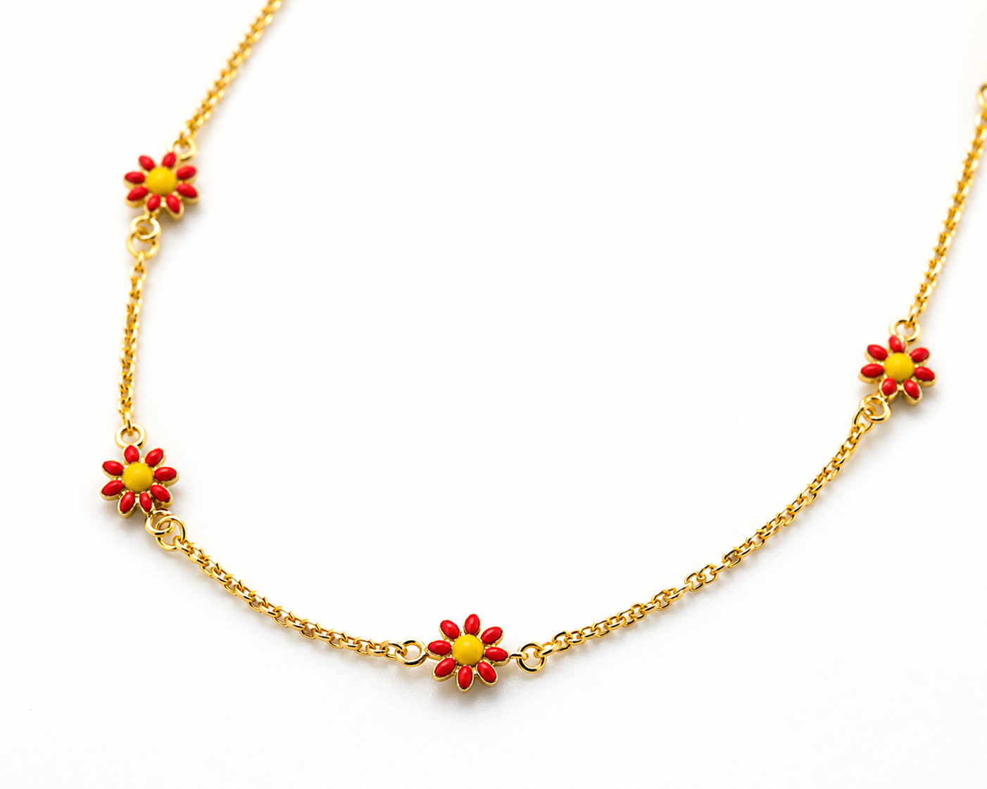 Kids Gold Tone Red Floral Chain – Lightweight Necklace for Girls 7 Kids Gold Tone Red Floral Chain for Girls