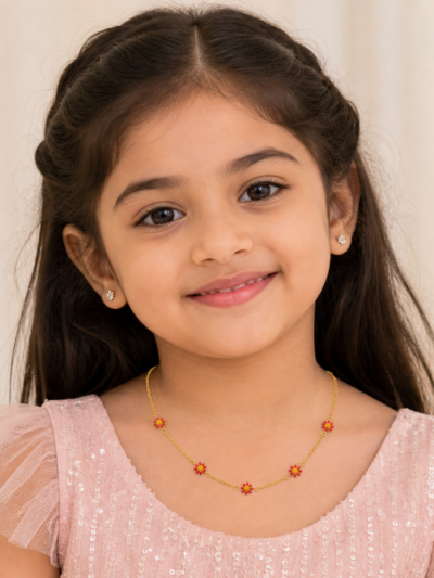 Kids Gold Tone Red Floral Chain for Girls
